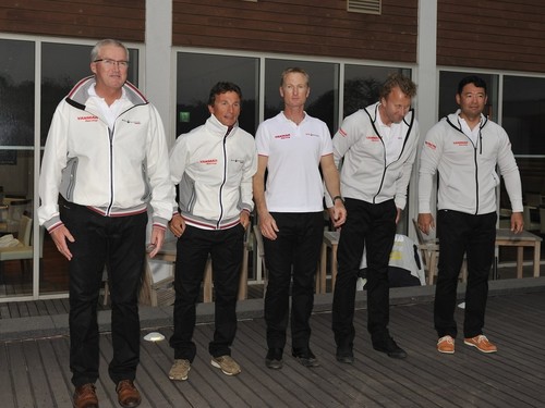 Peter Gilmour and his crew at the opening dinner. Photo:Chris Davies/WMRT - Korea Match Cup 2011 © Chris Davies/AWMRT